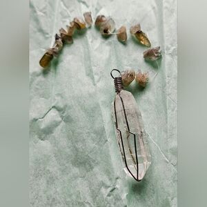 S2 Labradorite Lumurian Hand Made Wire Wrapped Quartz Water Window Crystal